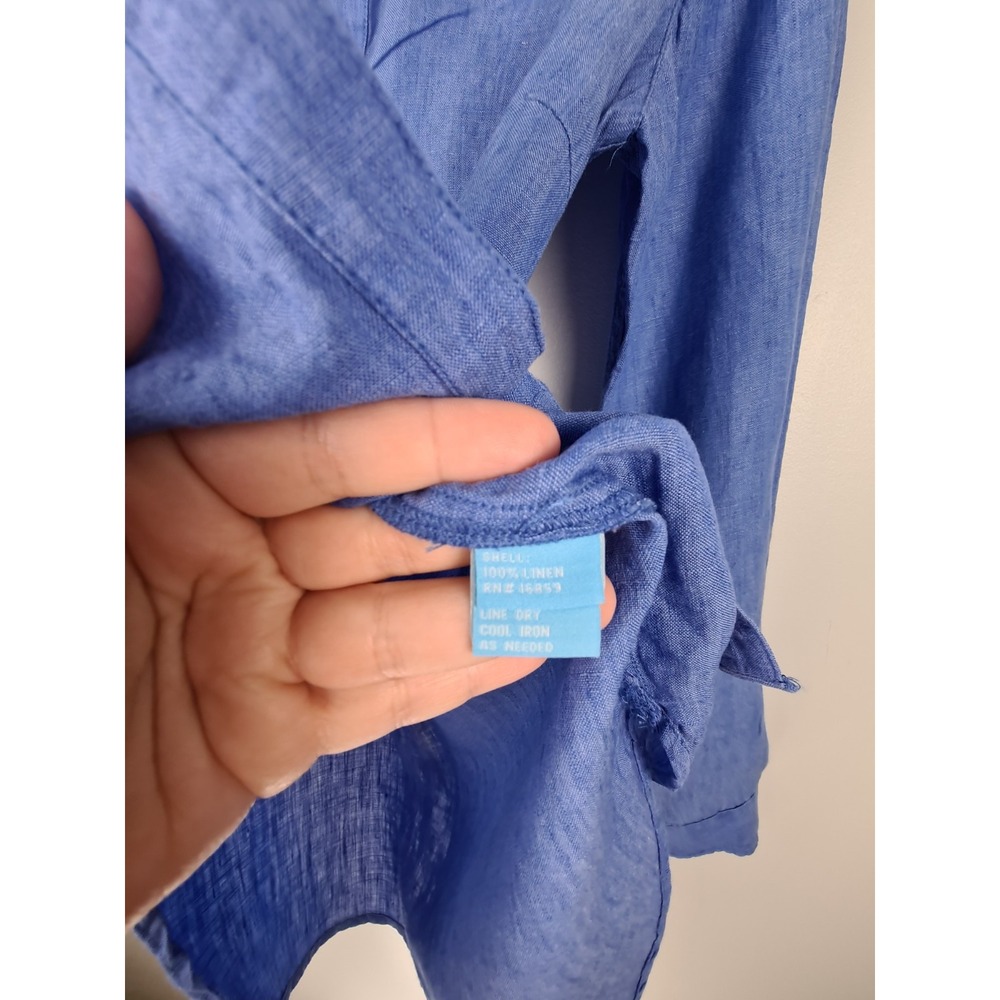 J McLaughlin Shirt‎ Women's XS Linen Button Up Long Sleeve Blue Preppy Workwear - Picture 3 of 7